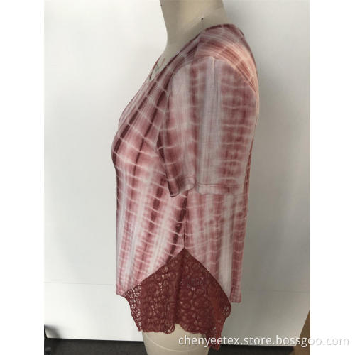 Lace stitching with gradient short sleeve